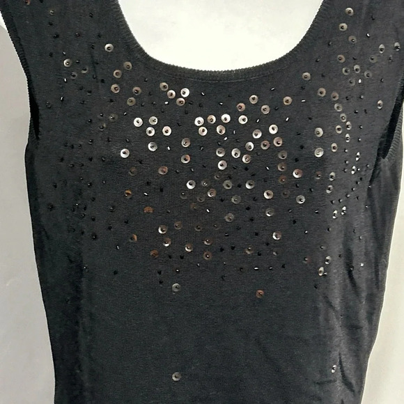 Valerie Stevens Women’s Medium Black Beaded Shell Top Stretch Classic Timeless - Picture 5 of 12